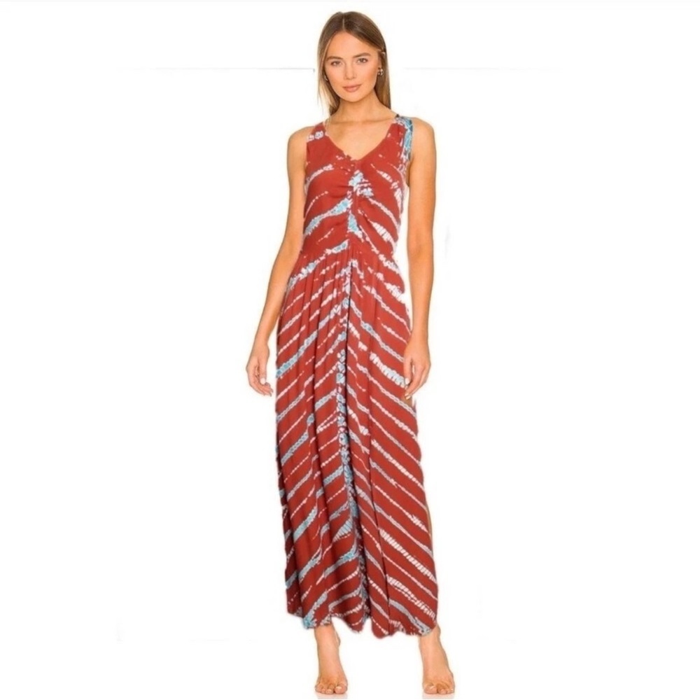 YFB Young Fabulous & Broke Sleeveless Rust Orange & Blue Maxi Dress Med Tie Dye